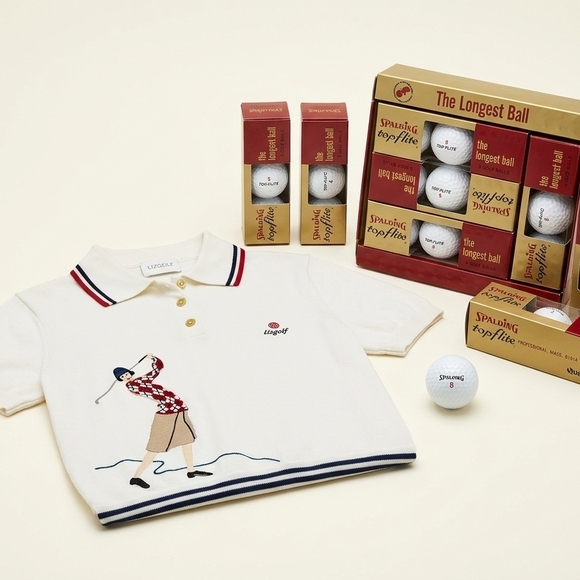Lizgolf Tops - Vtg LizGolf 100% Cotton Knit Polo (M) & 12ct NOS Spalding Top-Flite Golf Balls